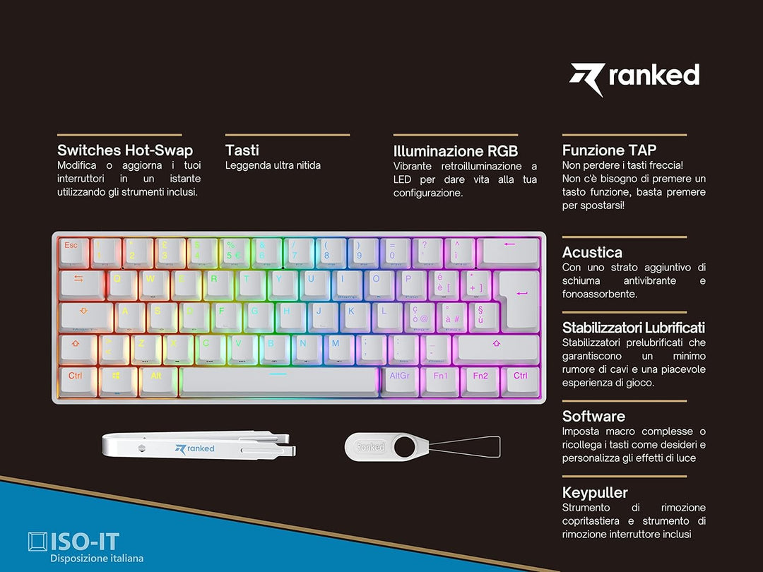 Ranked N60 Nova Mechanische 60 Prozent Tastatur | Hotswap Gaming Keyboard | 62 Programmierbare Taste