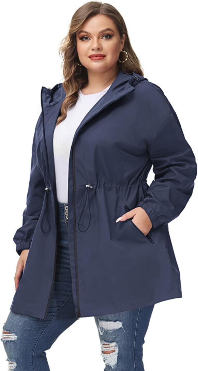Hanna Nikole Damen Grosse Grösse Regenjacke Leicht Wasserdicht Regenmantel mit Kapuze Windbreaker Sp
