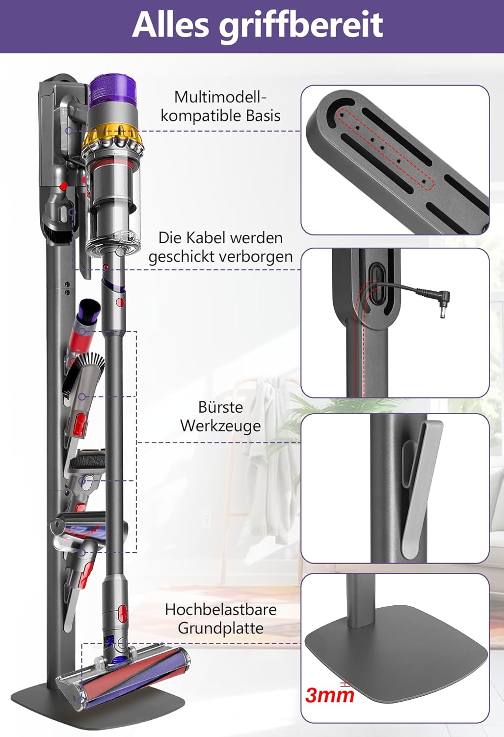 mepure Dyson Wandhalterung & Lade-Station für V8–V15 & Gen5 – Stabiler Akku-Staubsauger Halter mit Z