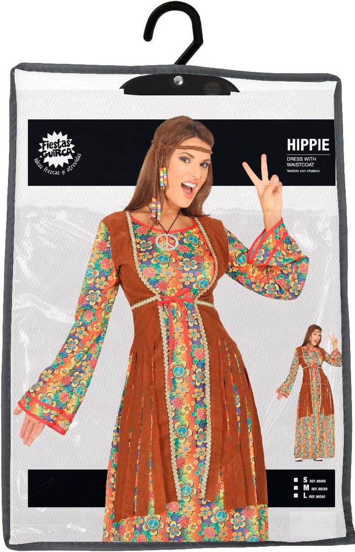 FIESTAS GUIRCA | Damen Hippie Kostüm - Kleid und Weste - 60er Jahre, Retro und Boho Stil für Kostümp