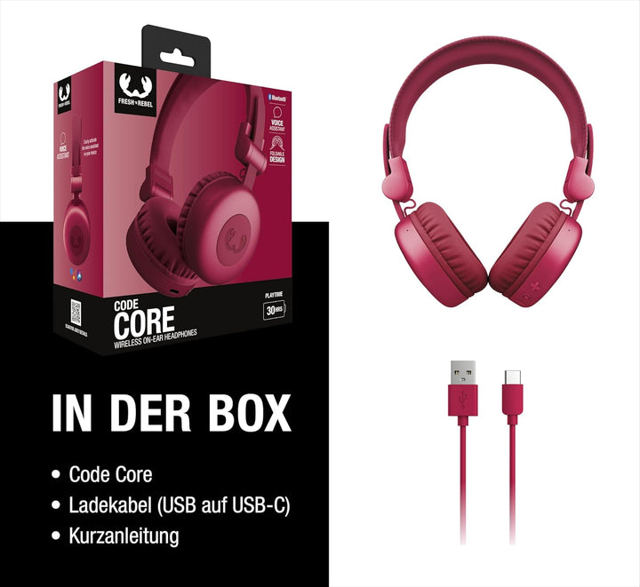 Fresh 'n Rebel Code Core, Bluetooth-Kopfhörer on-Ear, kabellos, 30 Stunden Spielzeit, mit Mikrofon u