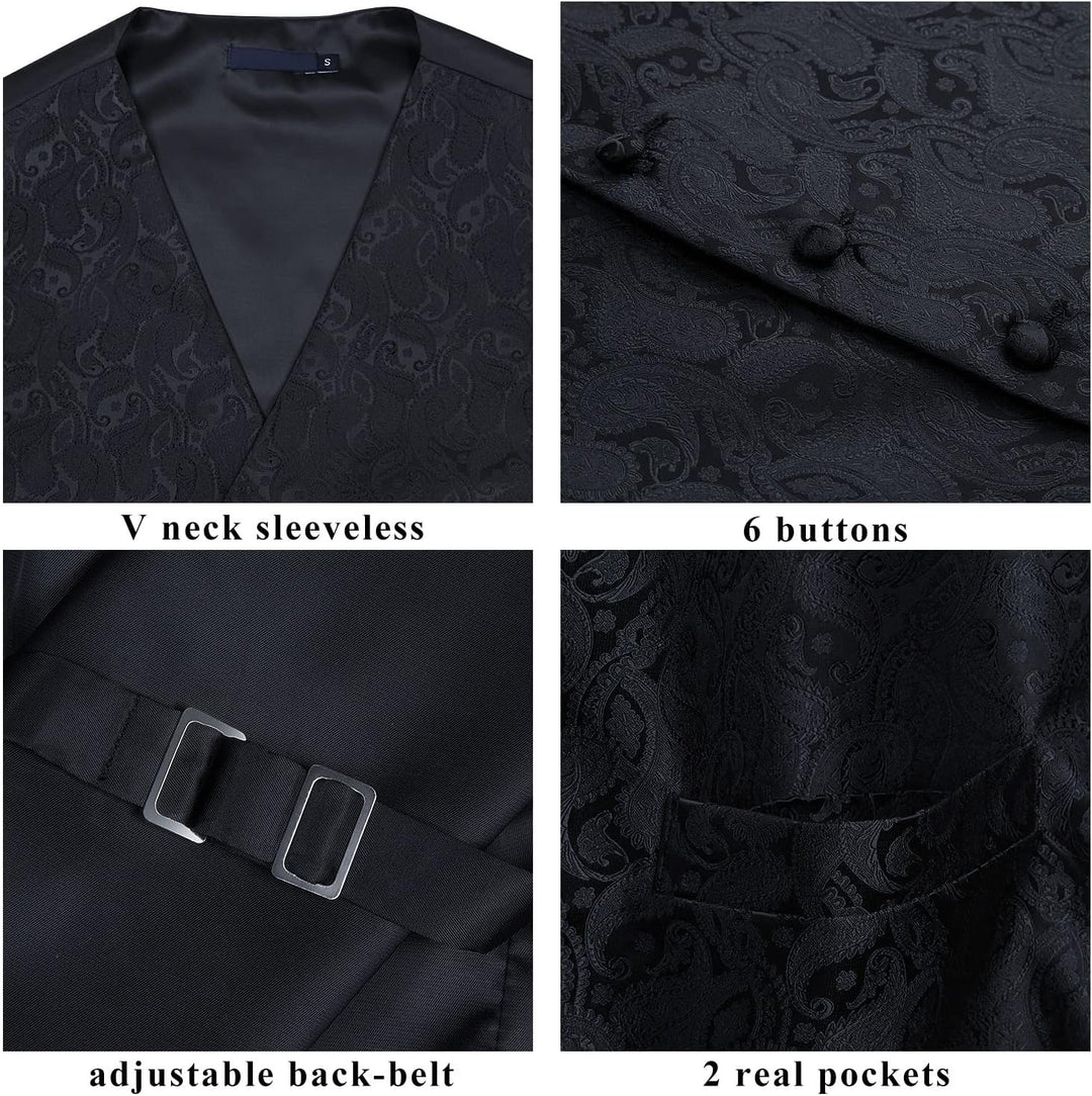 Enlision Herren Paisley Floral Jacquard Weste &amp; Krawatte und Pocket Square Weste Anzug Set M Schwarz