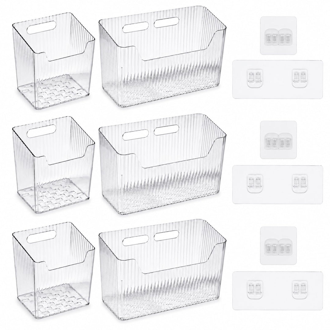 ZYNERY 6er Set Schranktür Organizer für Küche, 2 Grössen Klare Kunststoff-Aufbewahrungsboxen mit Kle