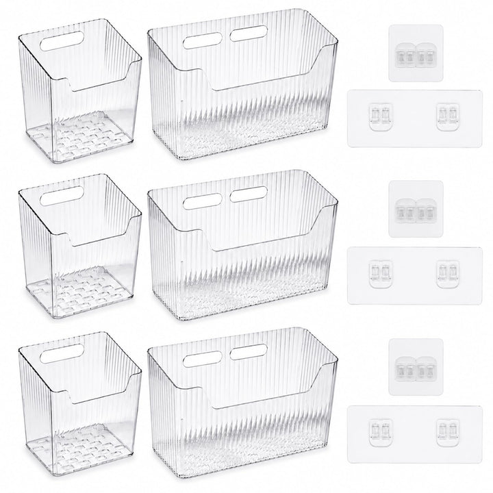ZYNERY 6er Set Schranktür Organizer für Küche, 2 Grössen Klare Kunststoff-Aufbewahrungsboxen mit Kle
