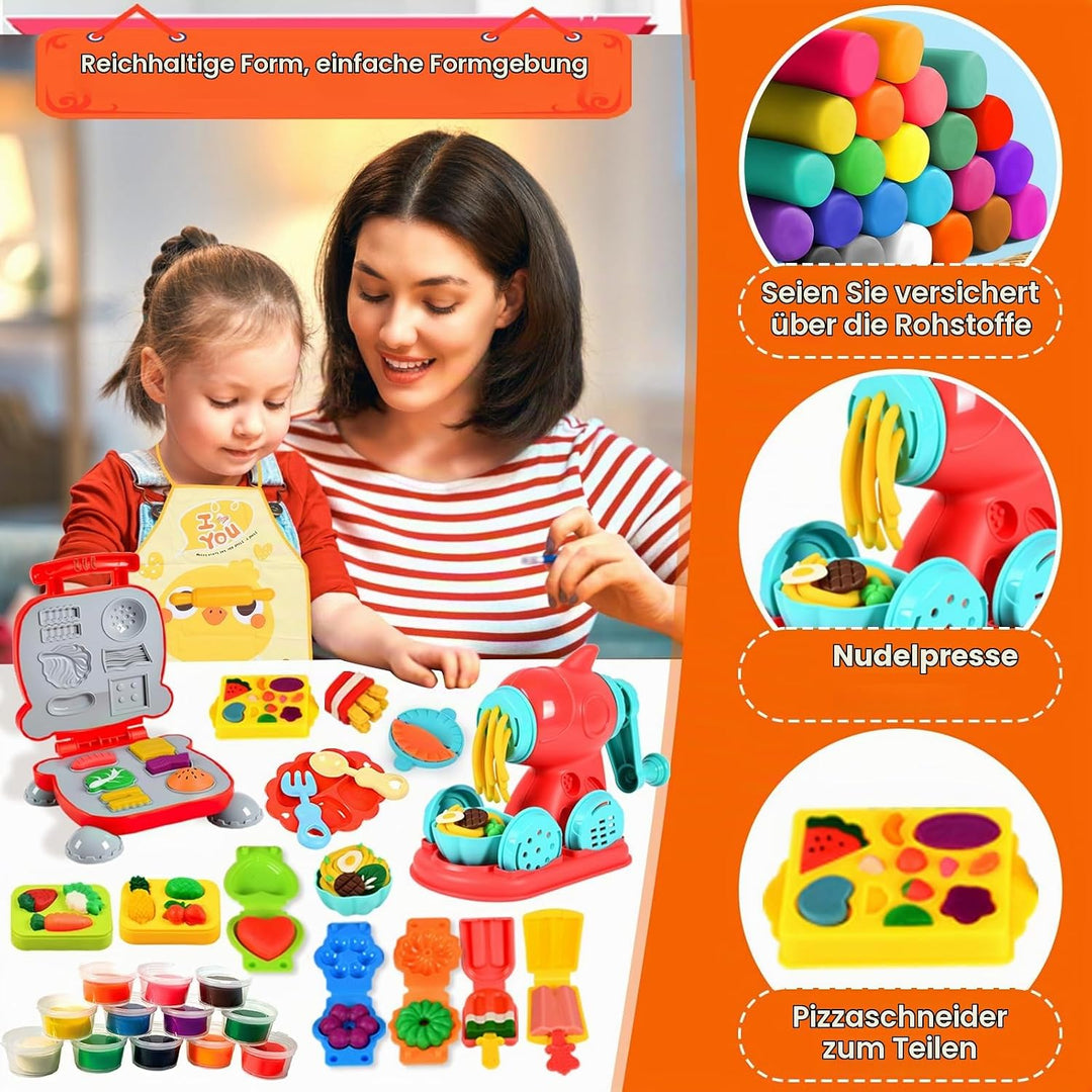 Knete Dough Set für Kinder,Knete Set für Kinder,Kitchen Creations Nudelmaschine Spielset Burger Eisc