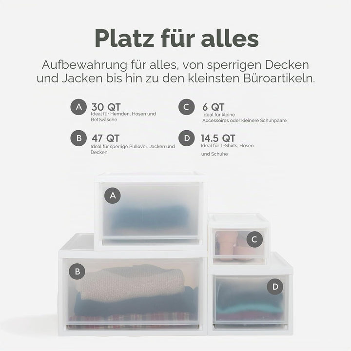 Iris Ohyama MSD-1 Kompakte Stapelschublade, weiss, 6 Quart, 4 Stück, Kunststoff, 7L / 4er-Set, 4