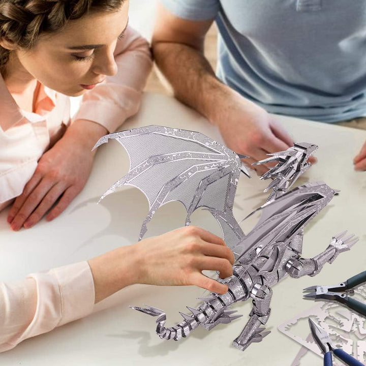 Piececool 3D Puzzle Metall Modellbau Flammender Silberdrache, 3D Metall Puzzle für 340 Edelstahl, Ga