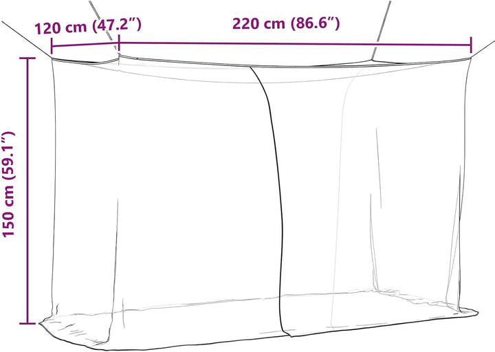 Moskito-Netz für Bett Schwarz aus Polyester 156 Maschen, 220 x 120 x 150 cm, mit genähter Öffnung, I