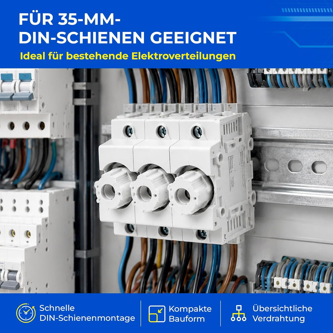 grenda-hammer® | Neozed Sicherungssockel mit Schraubkappen und 3x Schmelzsicherungen (D02-3x35 Ampèr