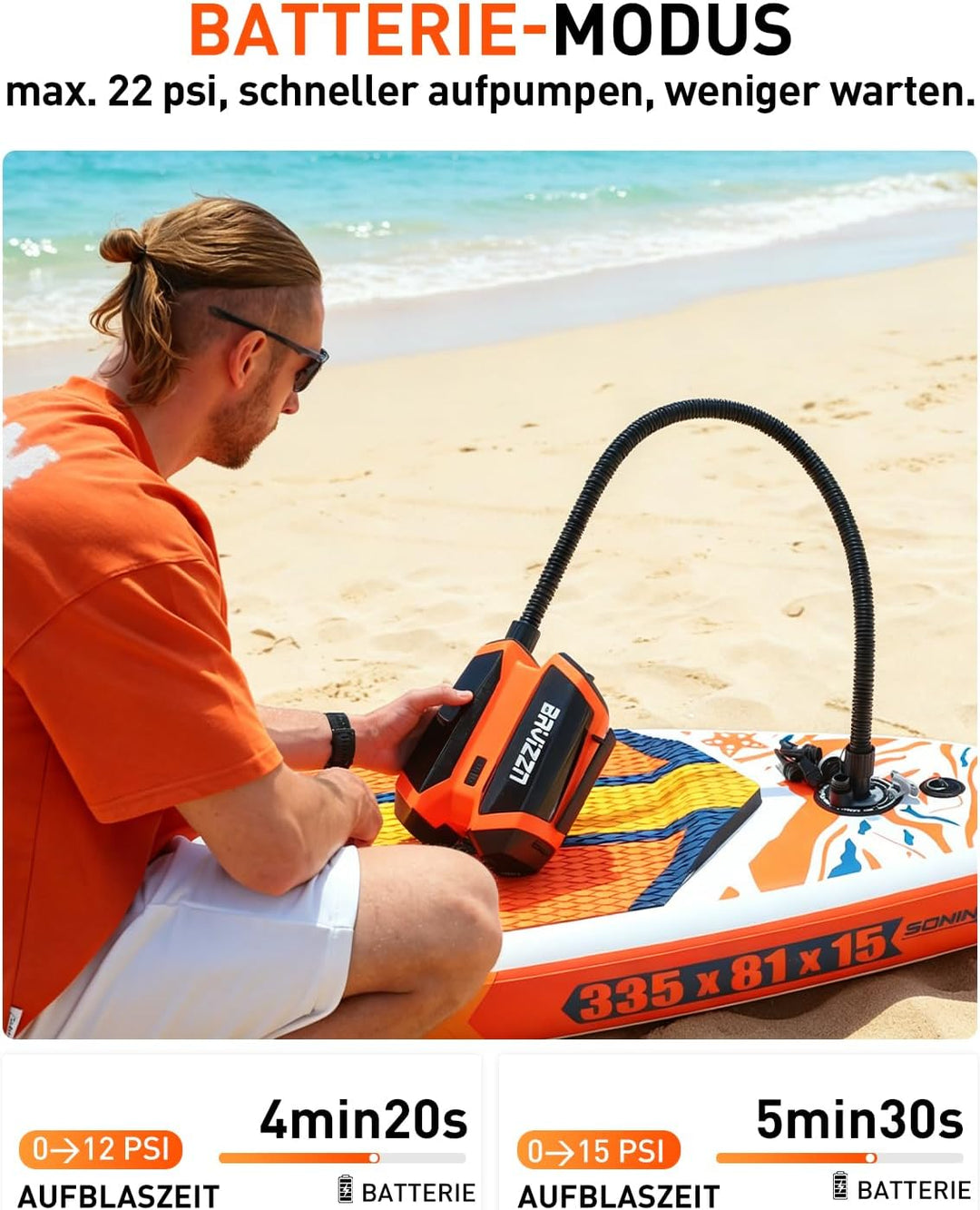 Elektische Sup Pumpe Akku 22PSI Elektrische Pumpe Sup 76.96WH | Akku Pumpe Sup Aufblasen 6 SUP12V DC