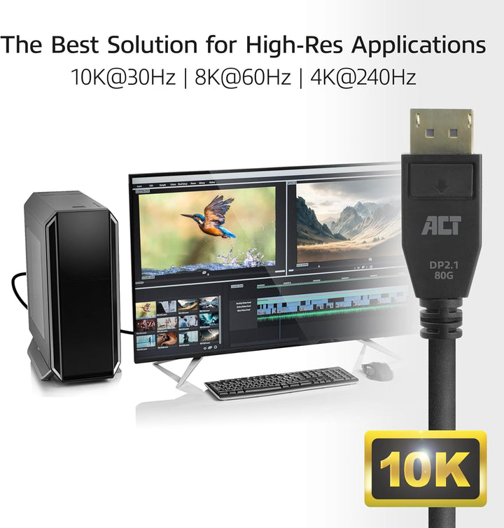 ACT DisplayPort 2.1 Kabel, 2m, 80 Gbps UHBR20, Unterstützt 10K@30Hz/8K@60Hz/4K@240Hz, DP80 - AK4082,