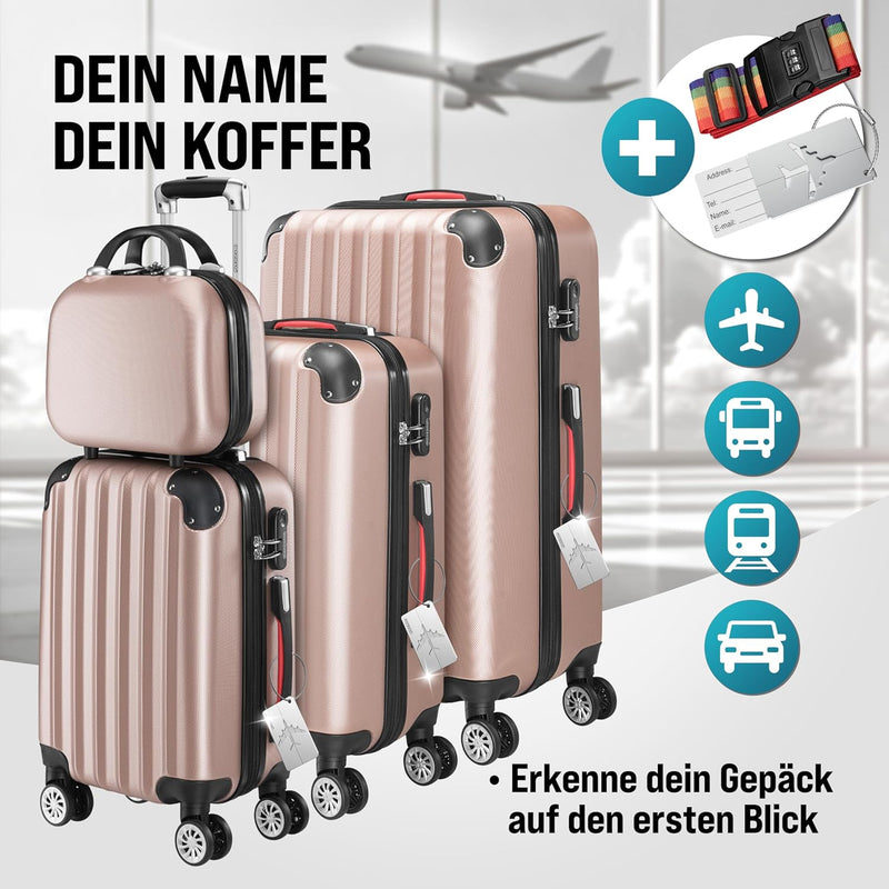 Monzana® Baseline Kofferset 4tlg Rose-Gold Beautycase M L XL Gelgriffe Zahlenschloss Reisekoffer Tro