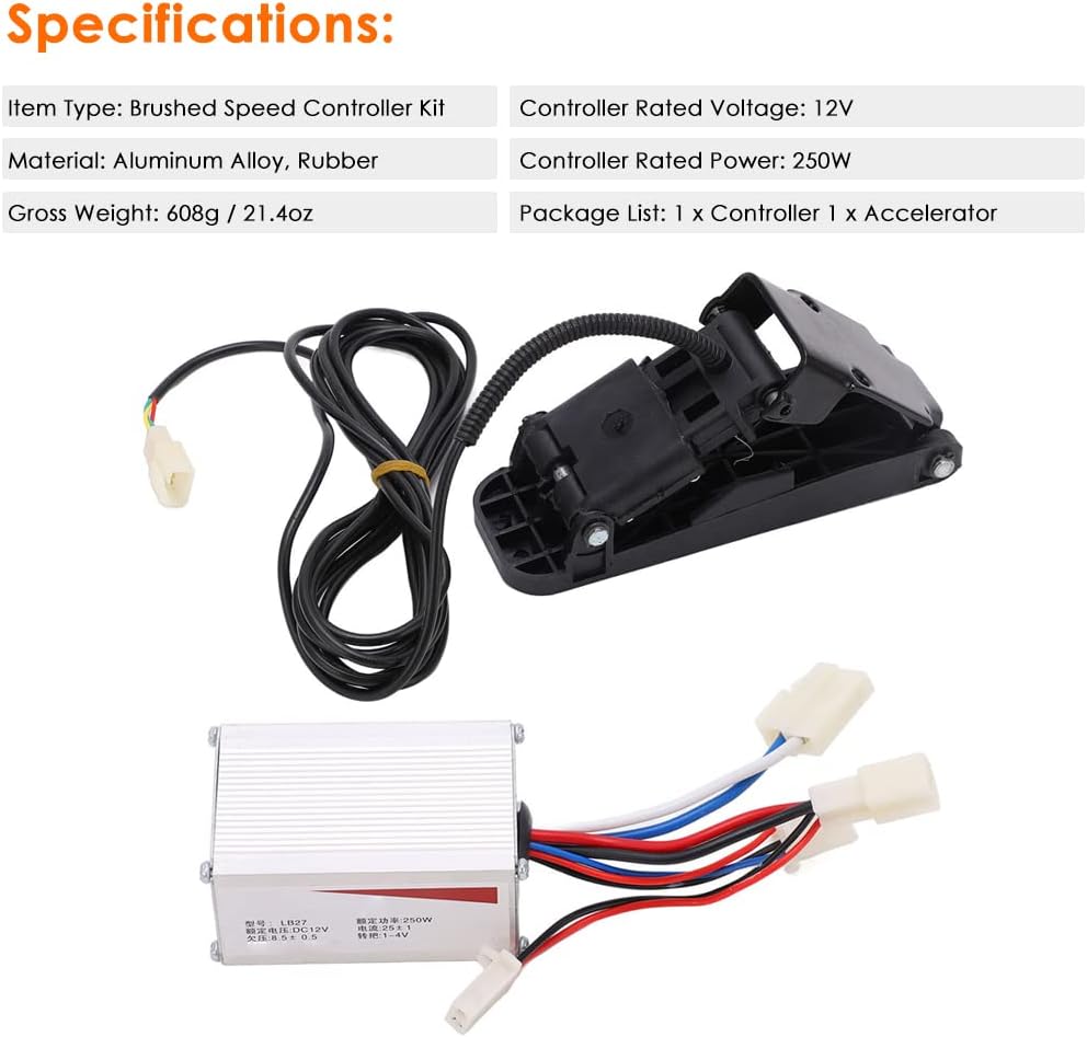 VGEBY 12V 250W Aluminiumlegierung Gebürsteter Geschwindigkeitsregler Gaspedal-Set für Elektrische Fa