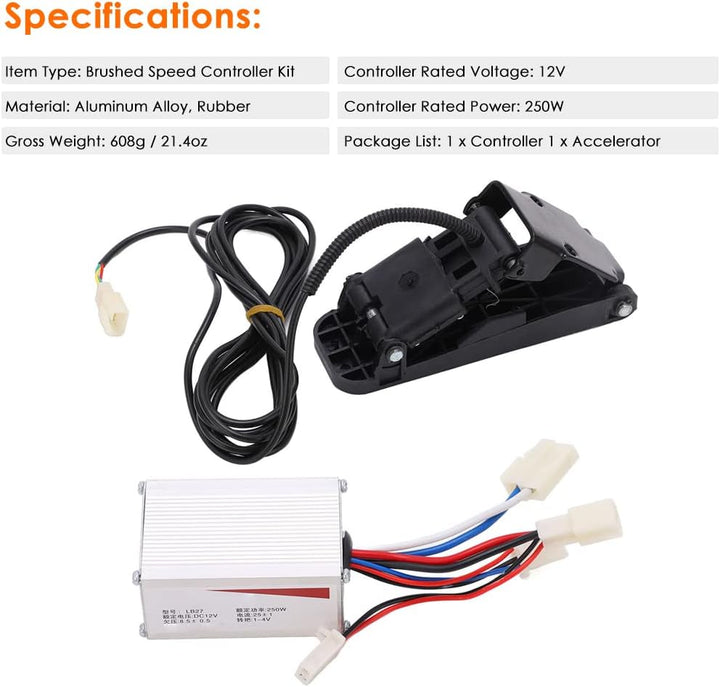 VGEBY 12V 250W Aluminiumlegierung Gebürsteter Geschwindigkeitsregler Gaspedal-Set für Elektrische Fa