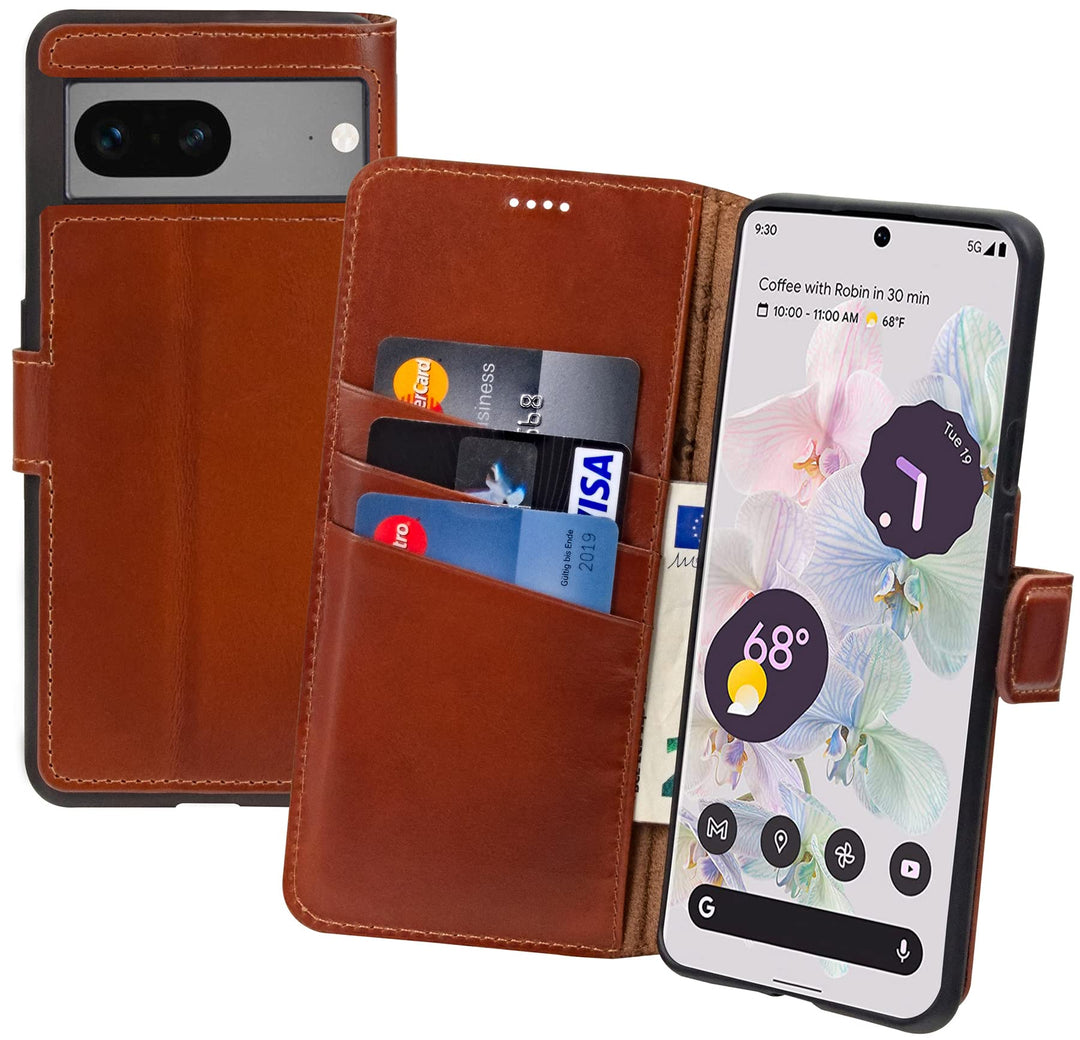 Suncase Book-Style Hülle kompatibel mit Google Pixel 7 5G Leder Tasche (Slim-Fit) Lederhülle Handyta