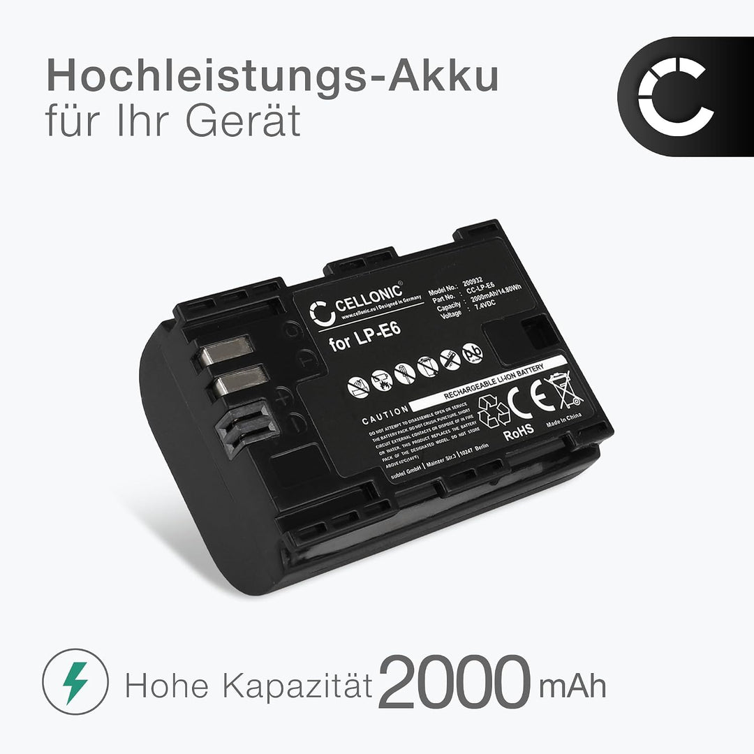 CELLONIC 2X Kamera Ersatzakku LP-E6 LP-E6N für Canon EOS 5D Mark II III IV EOS 5DS R EOS 60D 60Da 6D