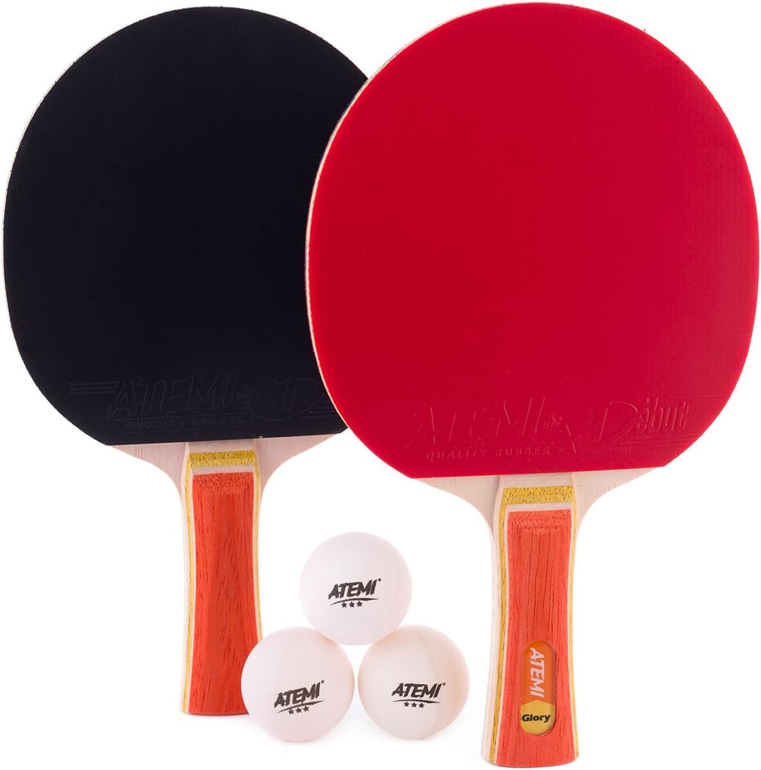 Atemi Tischtennis-Set (2X Schläger, 3X Bälle) Glory Serie - ITTF zugelassener Ping Pong Schläger & 3