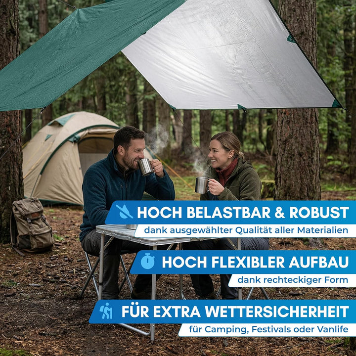 NORDMUT® Tarp 3x3/4m wasserdicht für optimalen Regen- und Sonnenschutz – Robuste Zeltplane kleines P