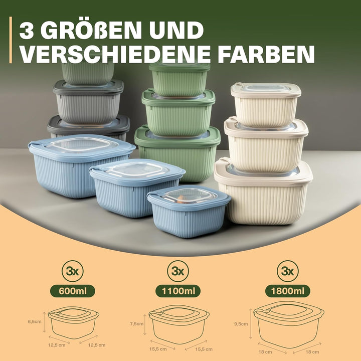 Frischhaltedosen im 9er Set mit transparentem Ventildeckel, Aufbewahrungsbehälter, Küche, stapelbar,