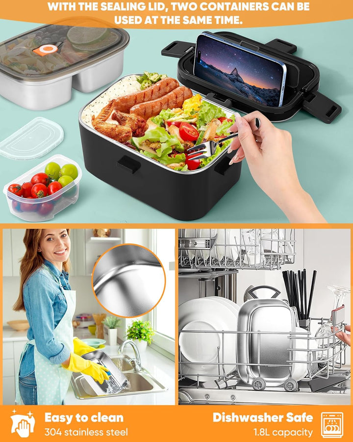 Eocolz Elektrische Lunchbox Food Heater 100W, Speisenwärmer mit Doppelbehälter 1,8L Tragbare Beheizt