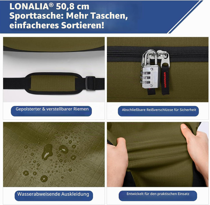 45L Sporttasche Reisetasche mit Seitentaschen - Weekender Gym Tasche Trainingstasche für Sport Fitne