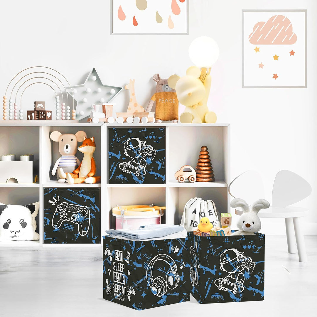 Clastyle 3 Stück Controller Aufbewahrungsbox Kinderzimmer Kallax Boxes Schwarz 30x30x30 cm, Schwarz