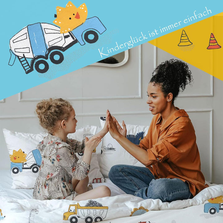 Kinderbettwäsche 100 x 135 Jungen Mädchen 100% Baumwolle Reissverschluss Dinosaurier bunt Babybettwä