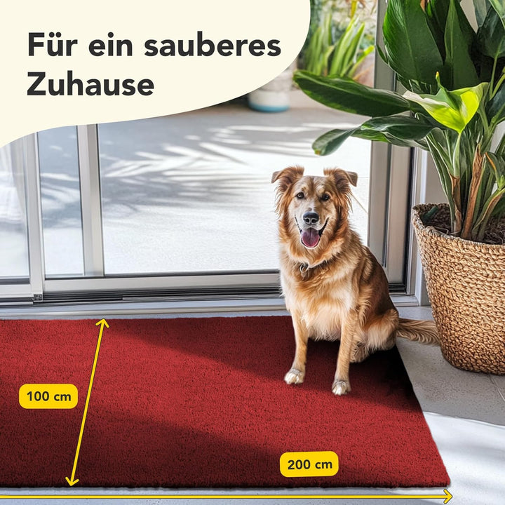 Floordirekt Fussmatte für Innen und Aussen, 100x200 cm Rot, Türmatte aus Kokos, Schmutzfangmatte für