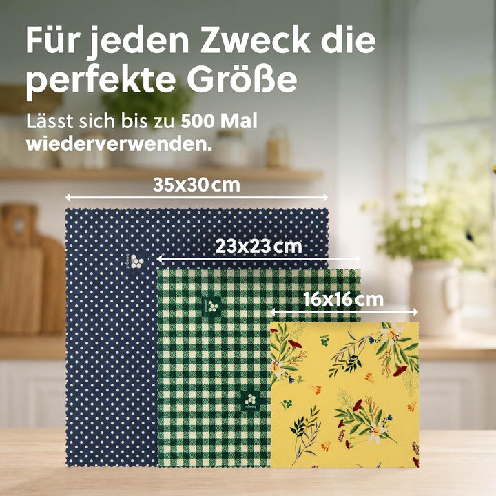 beegut BIO Bienenwachstücher 3er Set aus Deutschland, Lebensmittel frisch halten, nachhaltige & wied