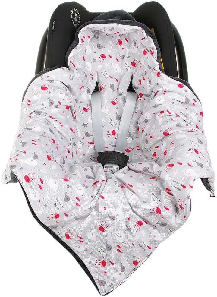 Einschlagdecke für die Babyschale Babyschalenfusssack Sommer Fusssack (Grau, Fisch) Grau Fisch, Grau