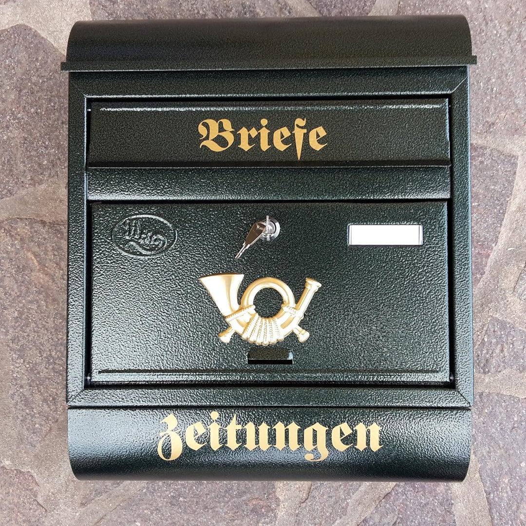 Eigenmarke Grosser Briefkasten/Postkasten XXL Metall Grün mit Zeitungsrolle Runddach Wandmontage Mod