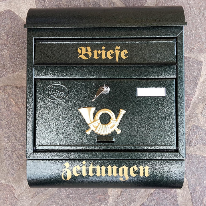 Eigenmarke Grosser Briefkasten/Postkasten XXL Metall Grün mit Zeitungsrolle Runddach Wandmontage Mod
