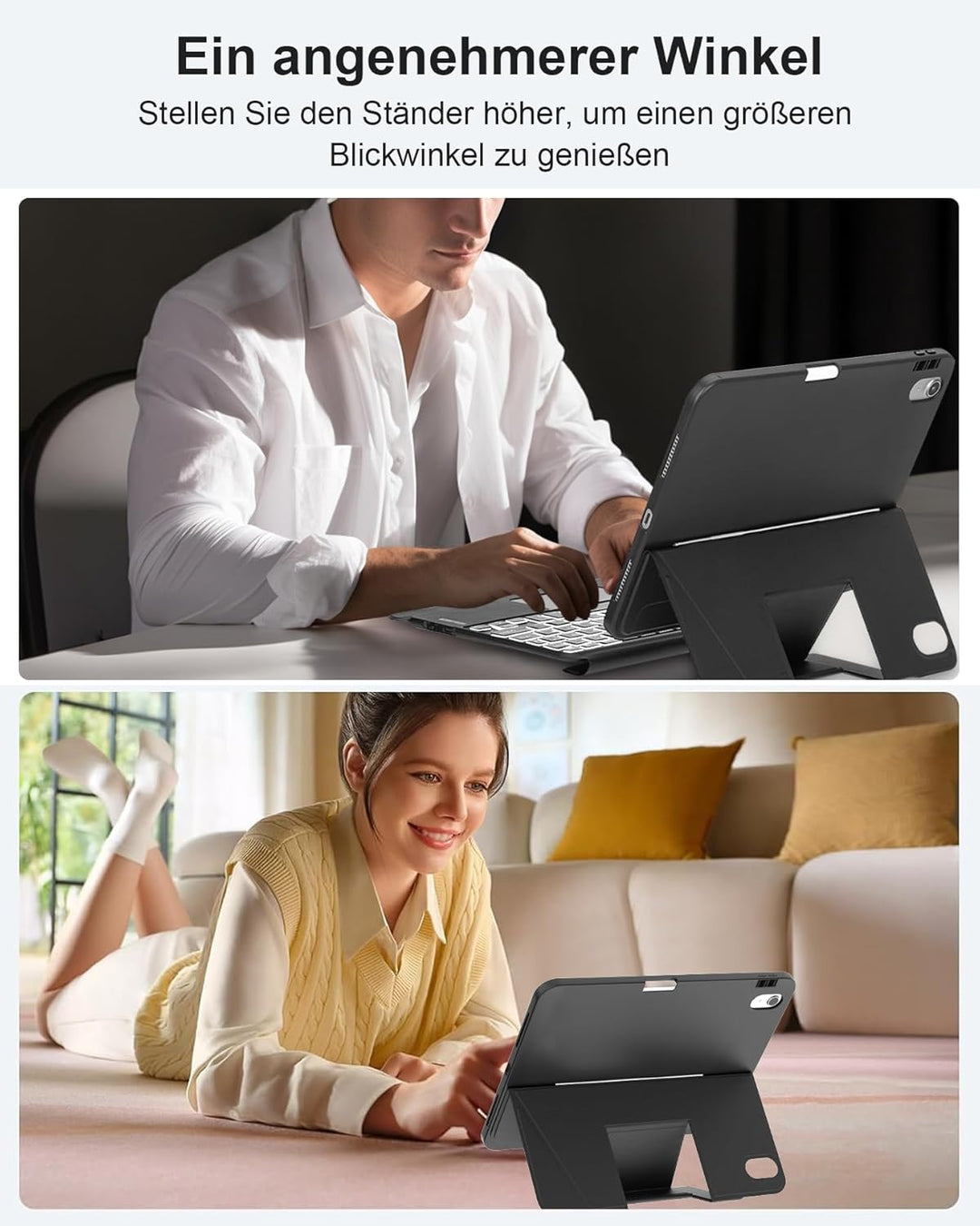 JADEMALL Für iPad 10 Generation Ergonomisch Hülle mit DE Tastatur, Bluetooth Tastatur für iPad 11 Ge