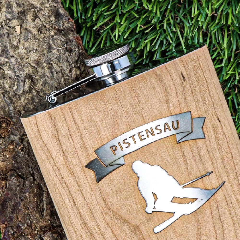 Spruchreif | Flachmann aus Edelstahl mit Gravur „Pistensau“ – Originelles Geschenk für Ski- & Snowbo