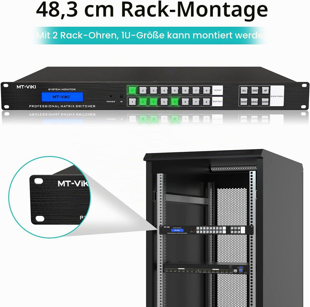 MT-VIKI HDMI Matrix Switch 8 in 8 Out Rackmount Splitter & Switch 8x8 mit IR-Fernbedienung RS-232 LA