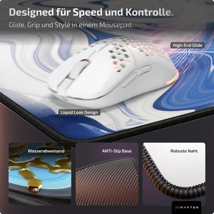 Nyfter - Premium XXL Gaming Mauspad Nyfpad 900x500mm Mousepad im Liquid Design Wellenfrei mit extra