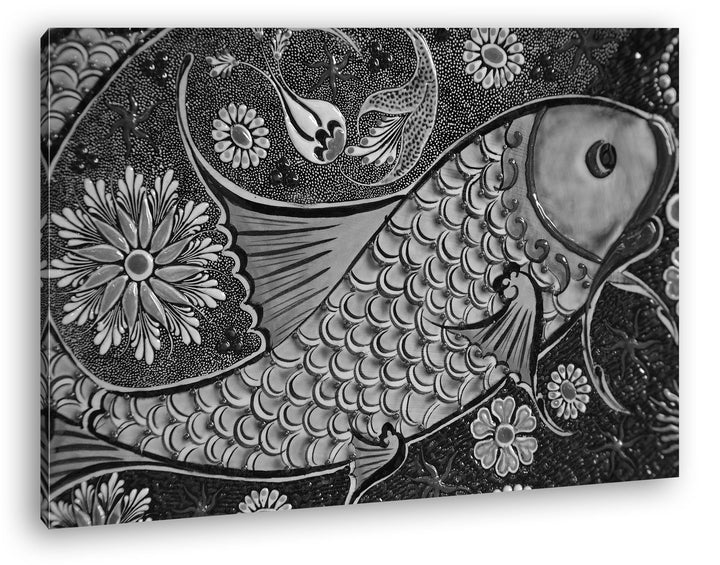 deyoli edles Fisch Mosaik Format: 80x60 Effekt: Schwarz/Weiss als Leinwand, Motiv fertig gerahmt auf