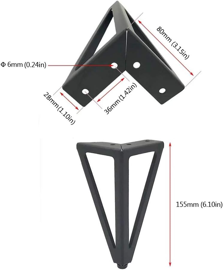 4 Stück Ersatz Möbelfüsse Metall, 6" / 15cm Schwarz Möbelfüsse, DIY Möbel Füsse Tischbeine Schrankfü