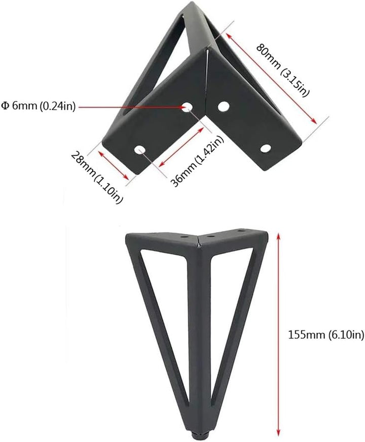 4 Stück Ersatz Möbelfüsse Metall, 6" / 15cm Schwarz Möbelfüsse, DIY Möbel Füsse Tischbeine Schrankfü
