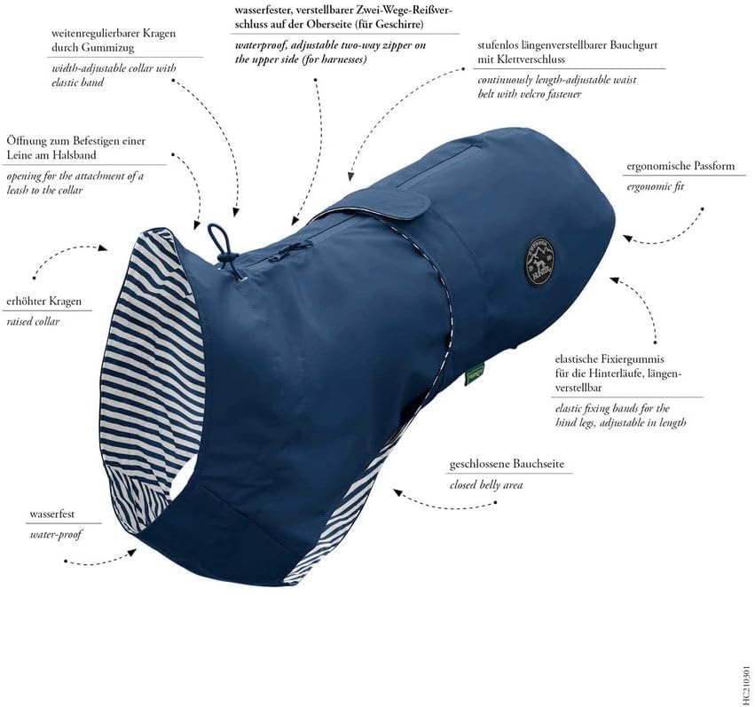 HUNTER Hunde-Regenmantel Milford, Farbe: blau, ergonomische Passform für optimalen Schutz, individue