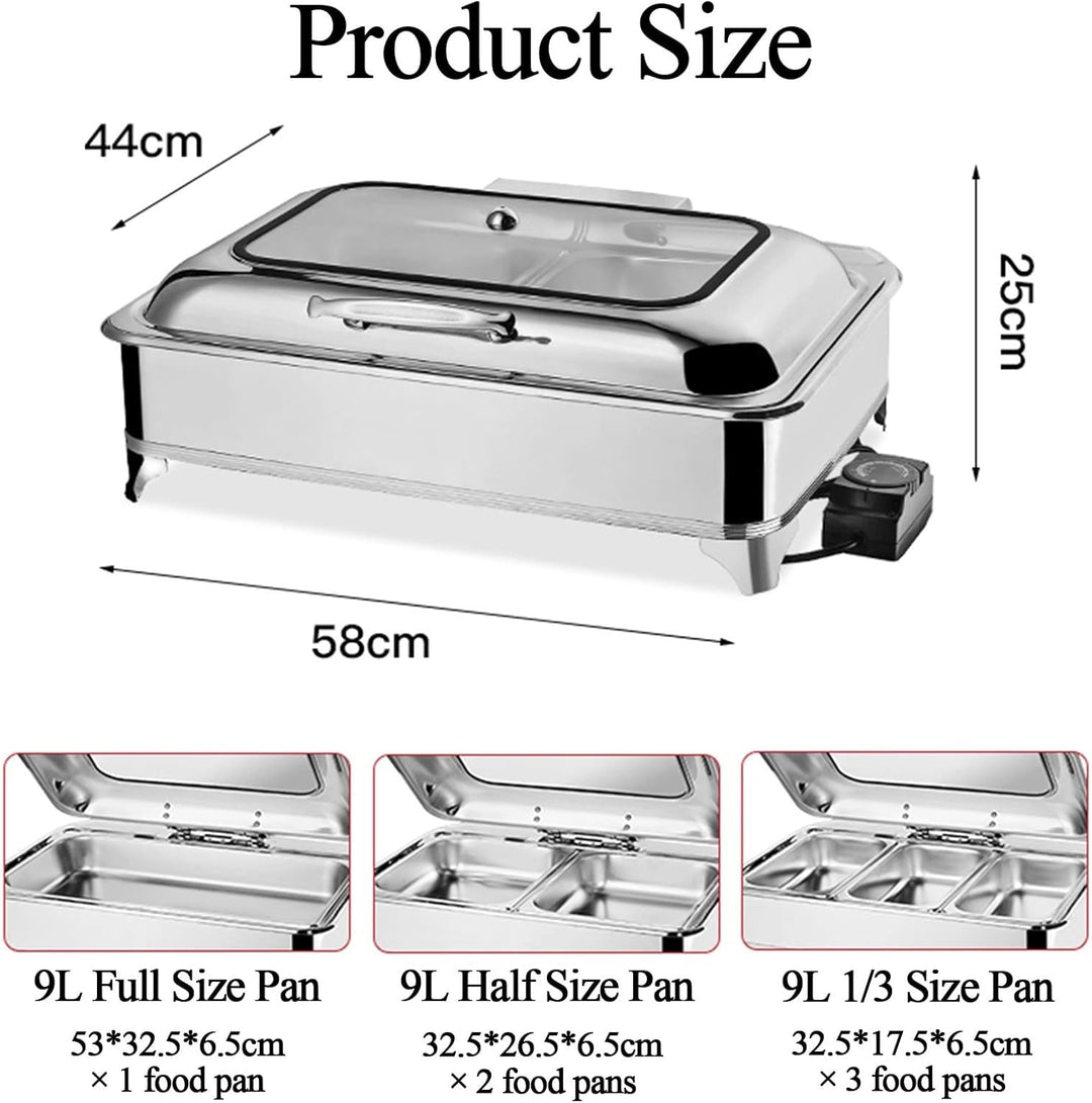 Edelstahl Speisenwärmer Warmhaltebehälter, Elektrisch Chafing Dish mit Deckel, Buffetwärmer für Hoch
