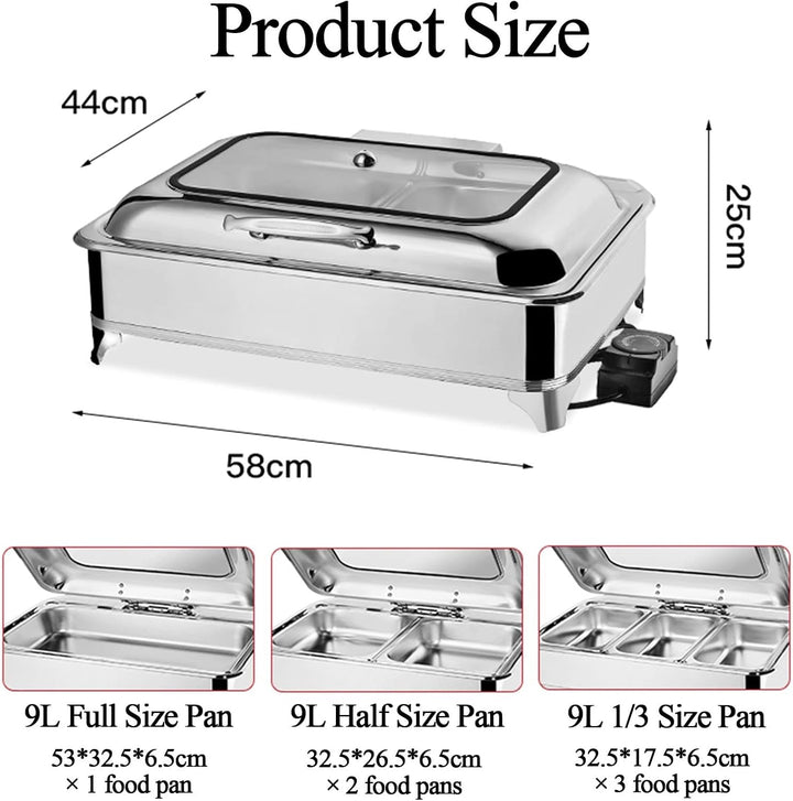 Edelstahl Speisenwärmer Warmhaltebehälter, Elektrisch Chafing Dish mit Deckel, Buffetwärmer für Hoch