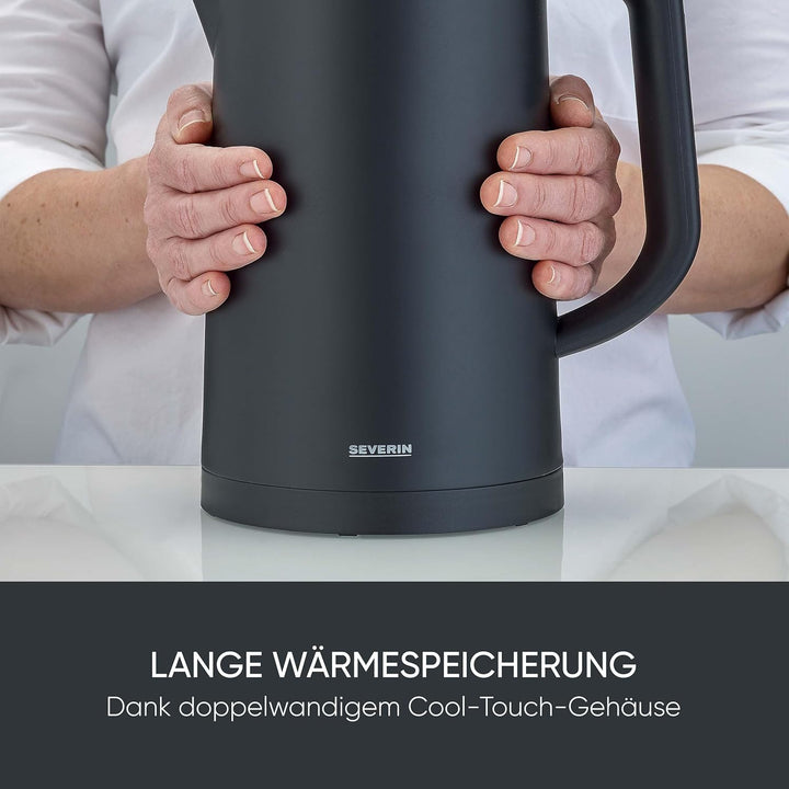 SEVERIN Cool-Touch Wasserkocher, doppelwandiger Wasserkocher, farbige LED-Temperatur-Rückmeldung im