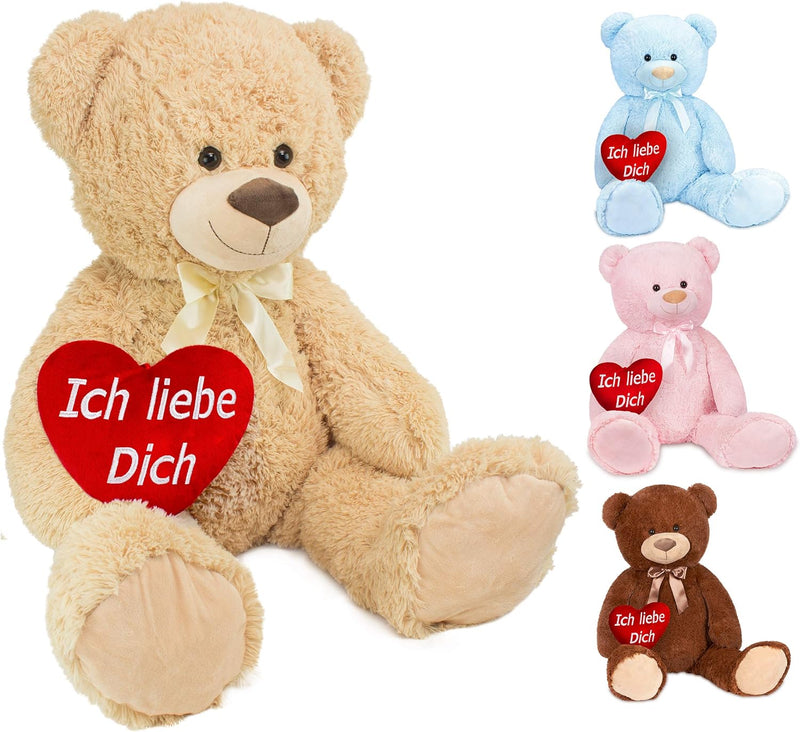 BRUBAKER XXL Teddybär 100 cm gross Beige mit einem Ich Liebe Dich Herz Stofftier Plüschtier Kuschelt