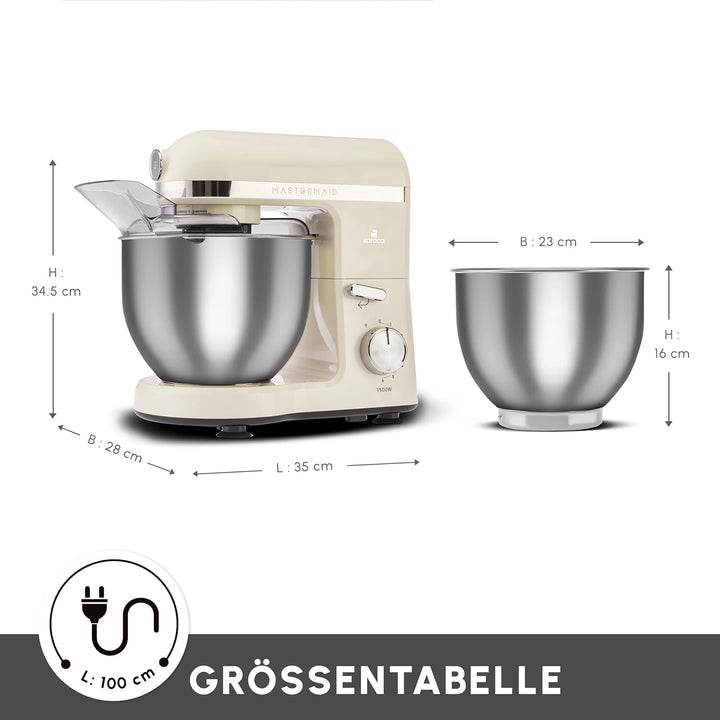 Karaca Mastermaid Chef Pro Double Armed Küche Koch 1500W Soft Cream, Glänzend Cream, 1500W, 5 L Mixe