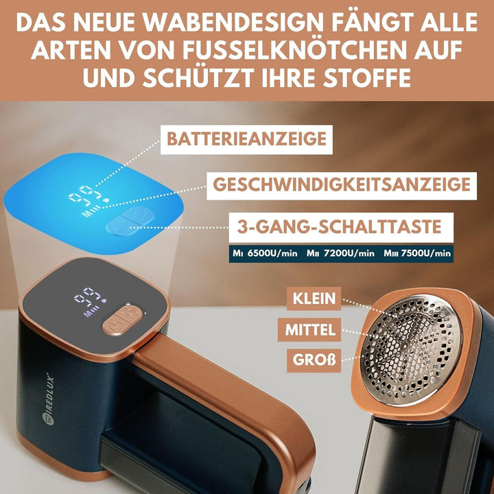 Fusselrasierer Elektrisch WiredLux - Wiederaufladbarer Fusselentferner für Kleidung & Möbel - LED-Li