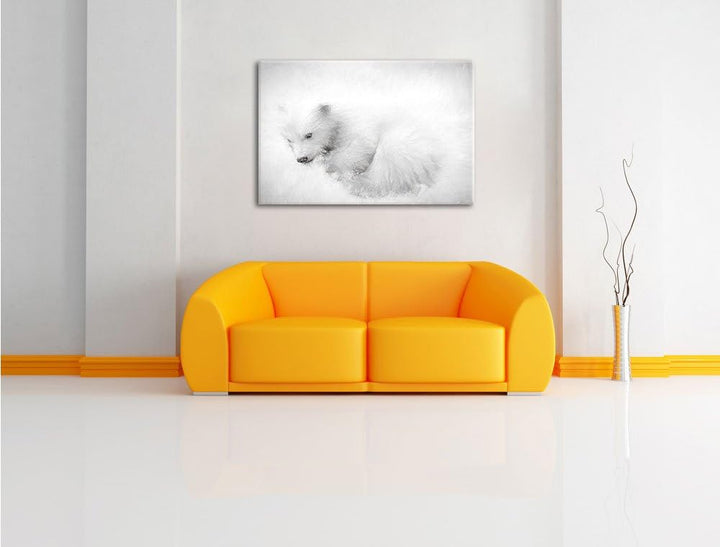 Pixxprint Eisbär im Schnee / 100x70cm Leinwandbild bespannt auf Holzrahmen/Wandbild Kunstdruck Dekor