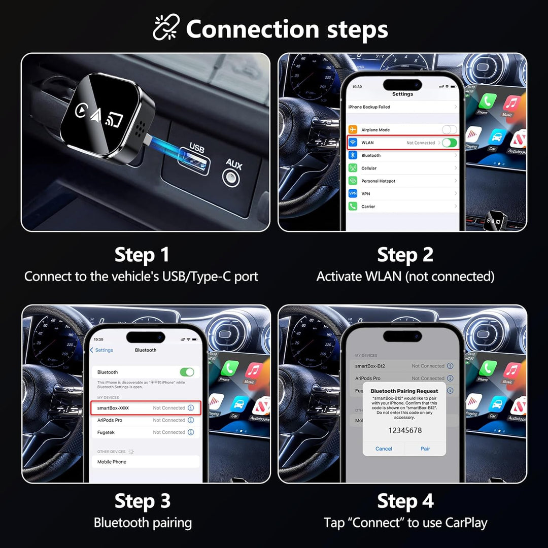 auvstar 2026 Upgraded, Mirror Link, 3 in 1 CarPlay & Android Auto Wireless Adapter für iOS 11+/Andro