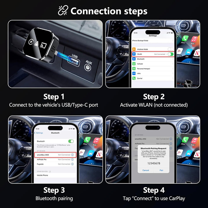 auvstar 2026 Upgraded, Mirror Link, 3 in 1 CarPlay & Android Auto Wireless Adapter für iOS 11+/Andro
