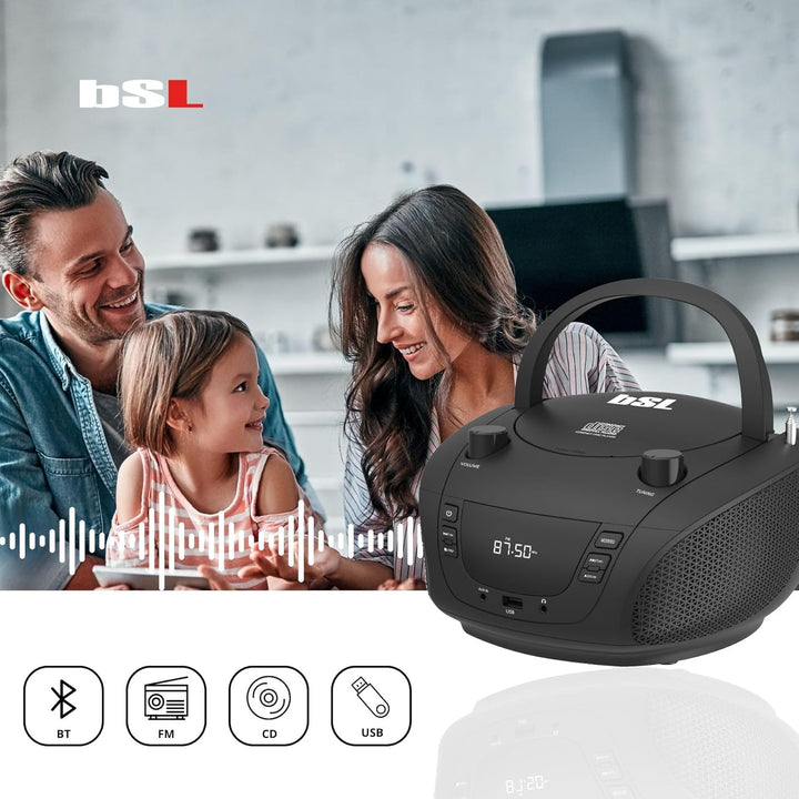 Boombox Tragbares CD-Radio mit Bluetooth BSL JL-2031A, mit 4 W RMS-Leistung, FM-Radio und USB-Anschl
